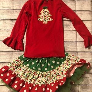 Girls Christmas Tree Shirt & Tutu Skirt